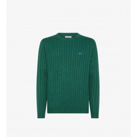 SUN68 maglia in lana e cashmere a trecce VERDE SCURO