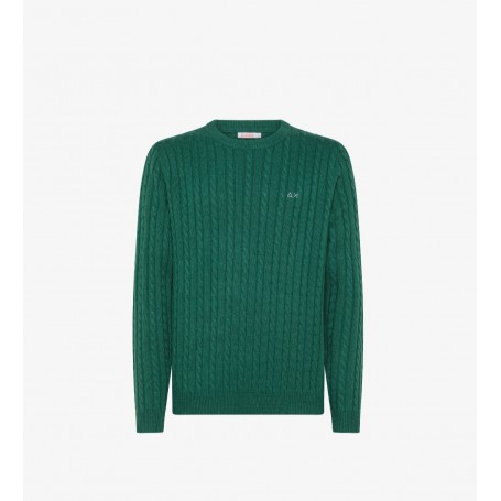 SUN68 maglia in lana e cashmere a trecce VERDE SCURO