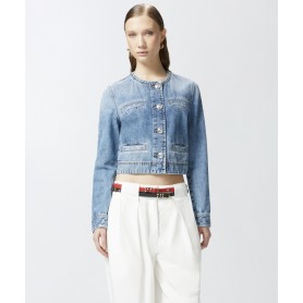 PINKO giacca corta DURBAN in denim con taschini e bottoni